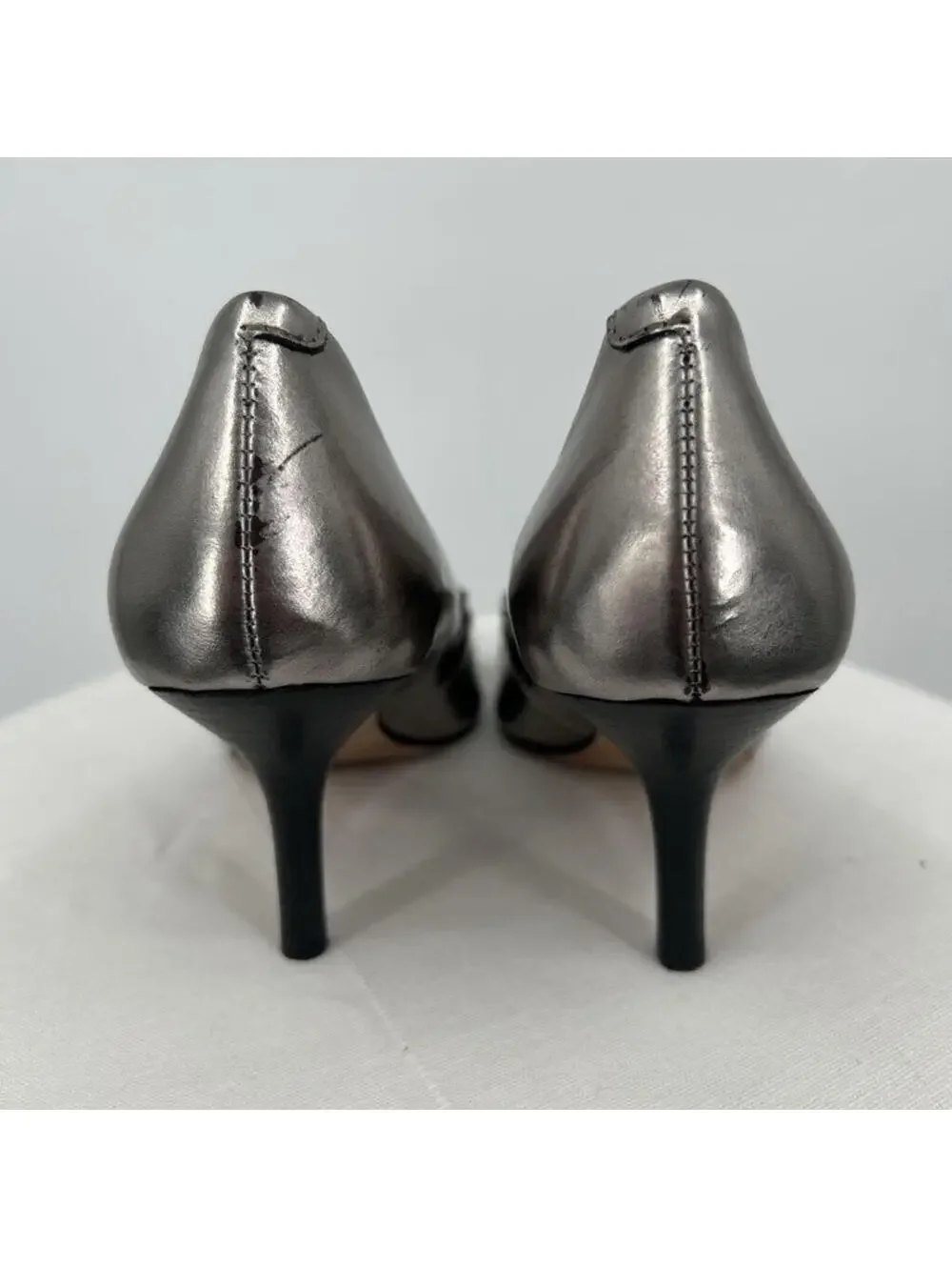 Women's Coach Bowery Pewter & Black Cap Toe Pointed Pumps 5